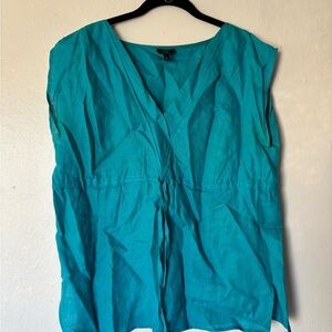 🫟CLEARANCE🫟 Talbots Teal Sleeveless V-Neck Top, drawstring waist, 100% LINEN